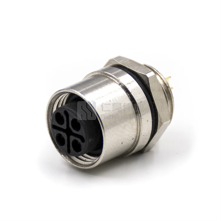 4 Pin Connector M12 S Code Female Straight Solder Type Panel Mount