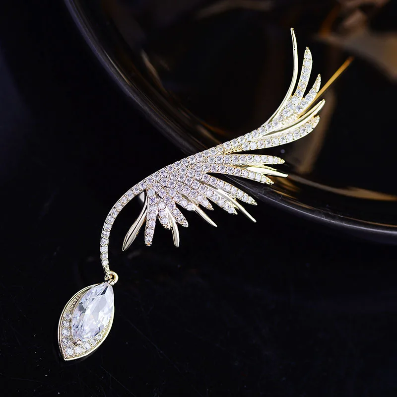 Broche Ailes D'Ange En Acier Blanc Avec Strass - Épingle à Vêtement - Bijou Fantaisie Élégant - Cadeau Mode - 12