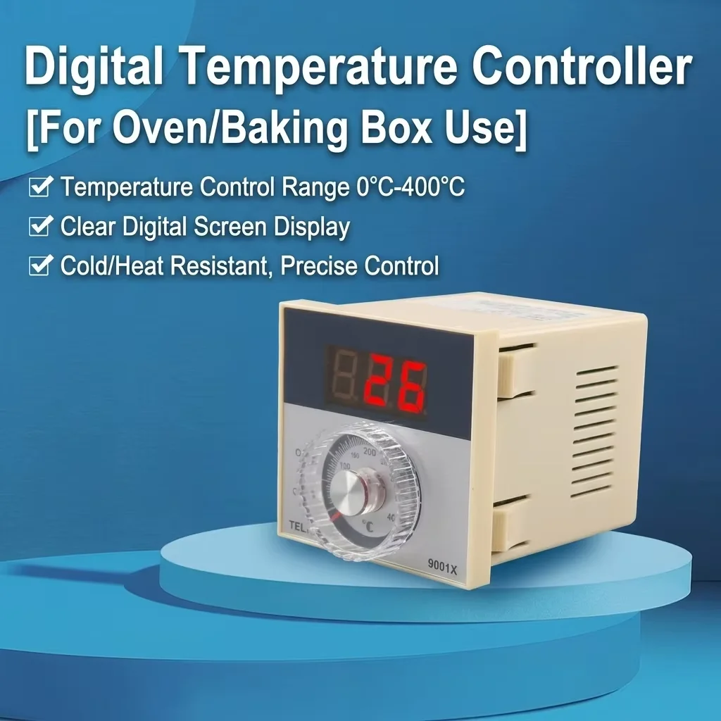 Digital Thermostat TEL72-9001X 220V/380V Mechanical Knob Adjustment Panel Mounted Temperature Controller for Industrial Oven