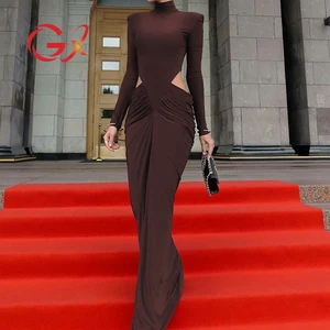 GX0052 Fashion 2026 Autumn Women Clothing Boutique Long Sleeve Turtleneck Party Dress Sexy Evening Backless Unique Maxi Dresses