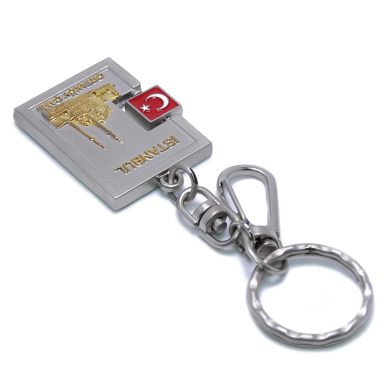 Custom Metal Key Chain Keyring Rotate Turkey Flag Istanbul Souvenir Gifts Key Ring Holder Zinc Alloy Souvenir Keychain