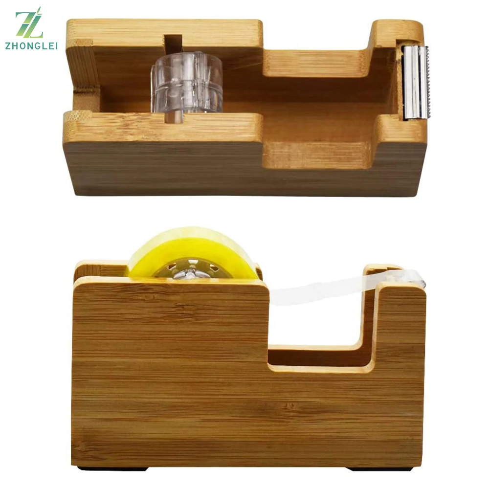 Бамбуковый Настольный диспенсер для лент сверхмощный с утяжеленной основой из 100%