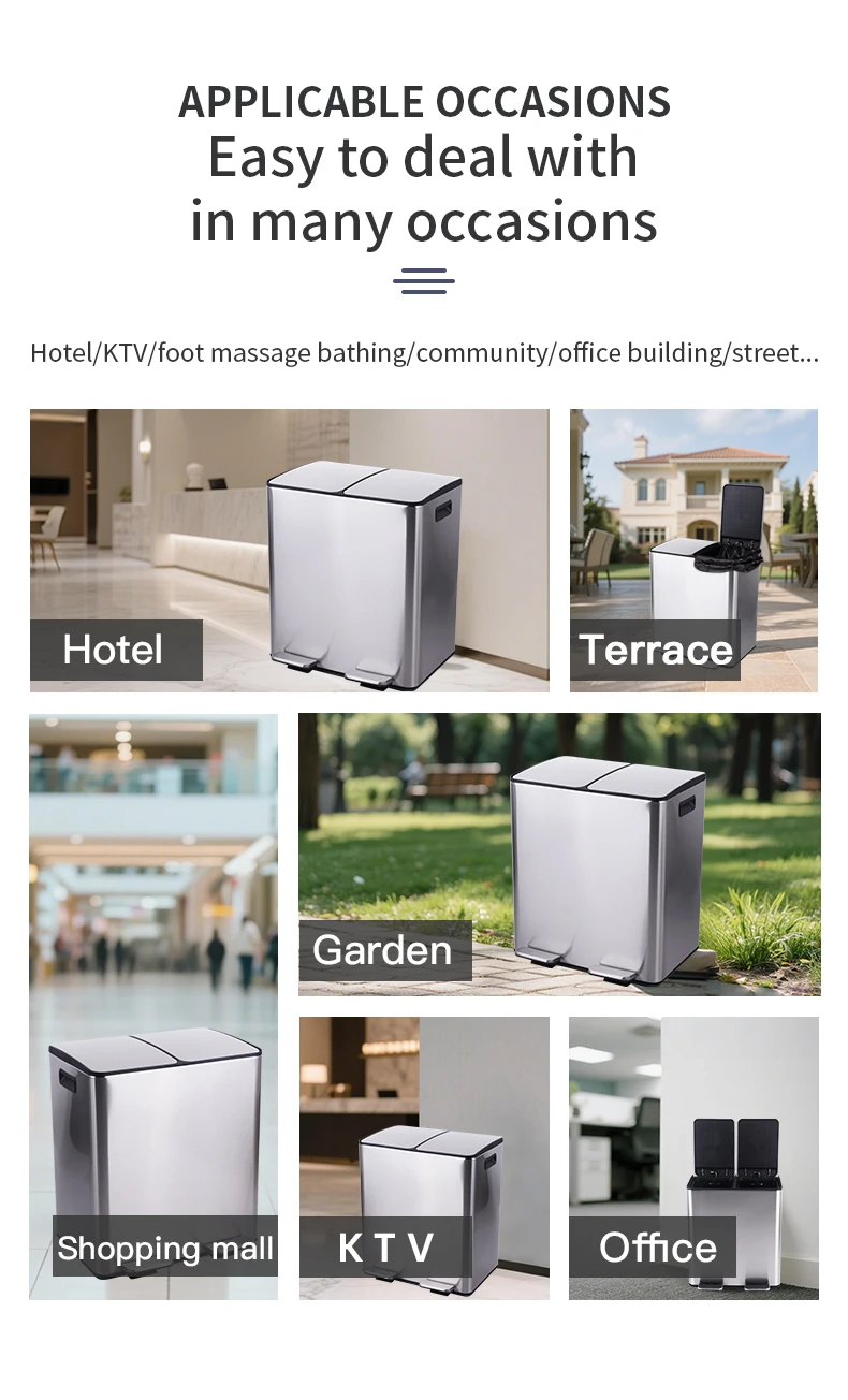 Trash Can Stainless Steel Double Compartment Classified Kitchen Trash Can with Plastic Inner Buckets 2 X 30 Liter Dual