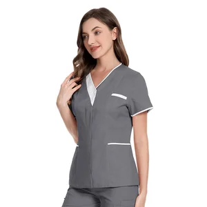 2026 Top Cheap Breathable New Model Gray and White Edge Patch Working Hospital Scrubs Uniforms Medical Scrubs Uniform for Summer