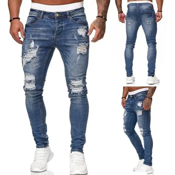 2022 Factories Custom Designer Printed Ripped Jeans Men Maong Pantalones De Mezclilla De Hombre Mens Distressed Rip Jean