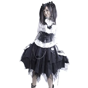 PUNK RAVE Q-013 Gothic Fashion Black Multi Layer Asymmetric Lace Stitching Young Girl's Mini skirt