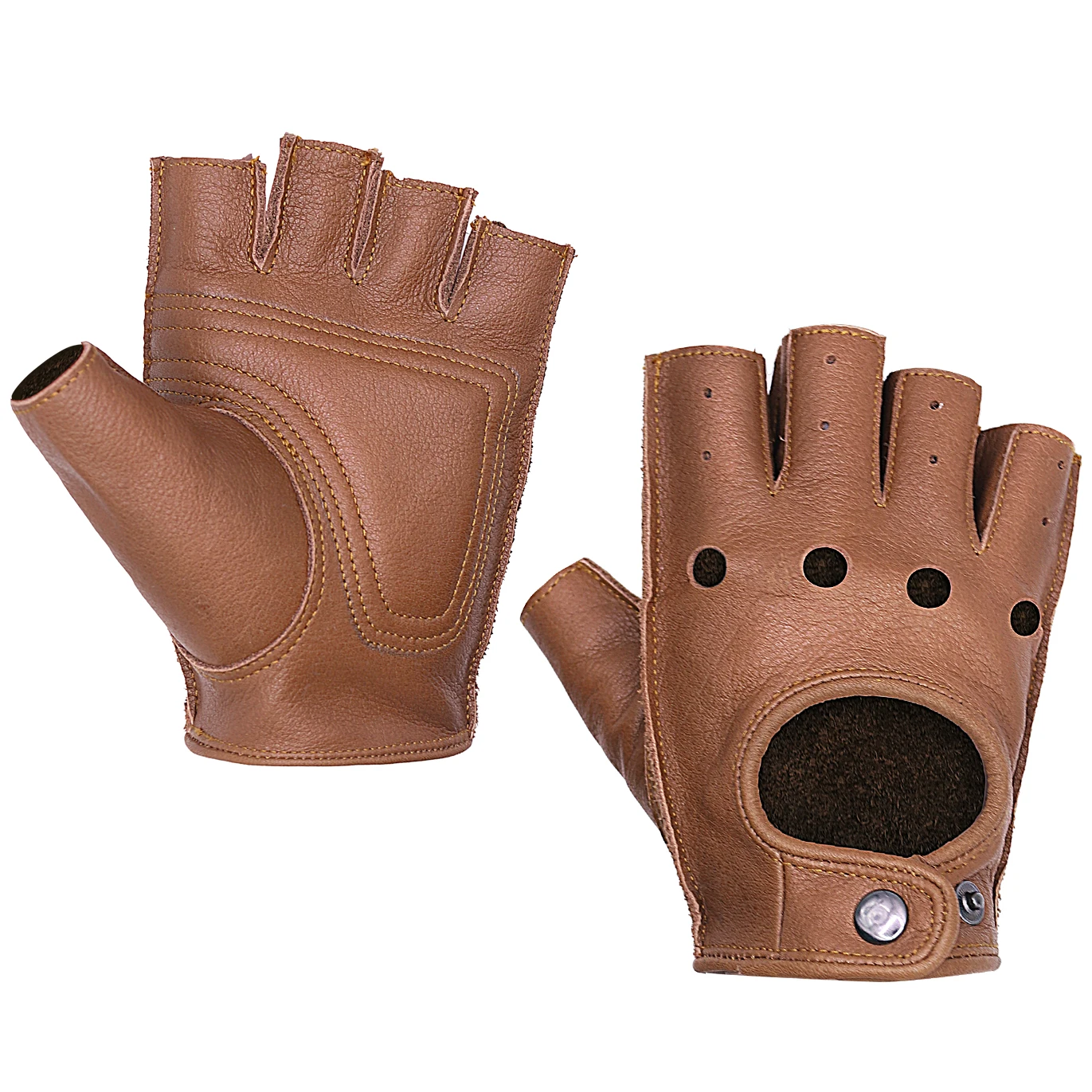 Mens+Brown+Leather+Finger+Less+Driving+Motorcycle+Biker+Gloves+Work+out+Exercise  for sale online