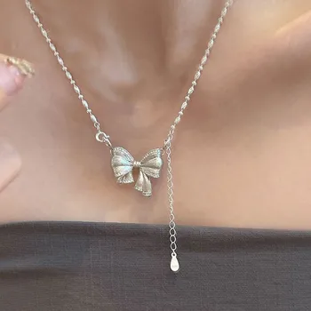 Wholesale Trendy Vintage Retro High Quality INS Style 925 Sterling Silver Bow Necklaces Women Girls Pendant Choker Jewelry Gift