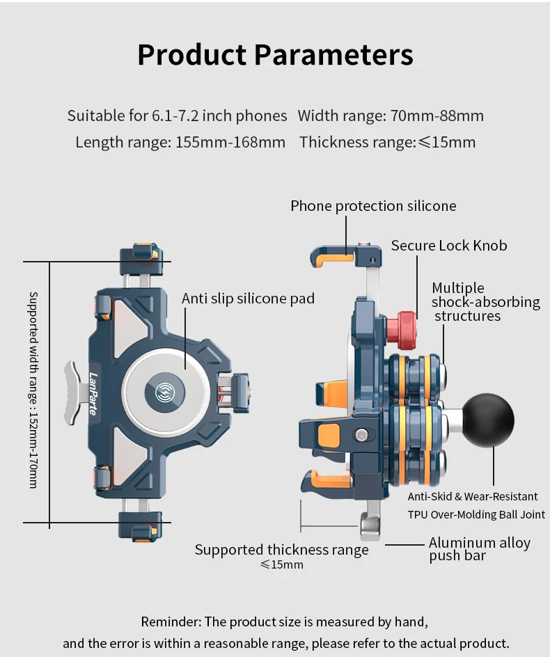 Wireless Charger Motorcycle Cell Phone Mount Vibration Damper Aluminum Alloy Metal Mobile Phone