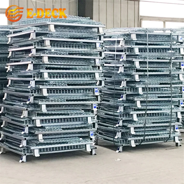High Quality Collapsible Logistic Transport Forklift Galvanized Storage Stacking Steel Wire Basket Pallet