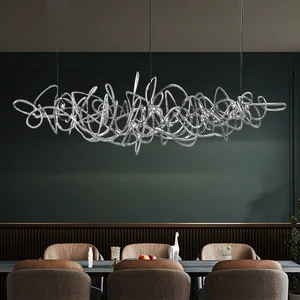 Nordic Modern Minimalist LED Chandelier Linear Pendant Lamp for Circular Living Room or Restaurant Ambience