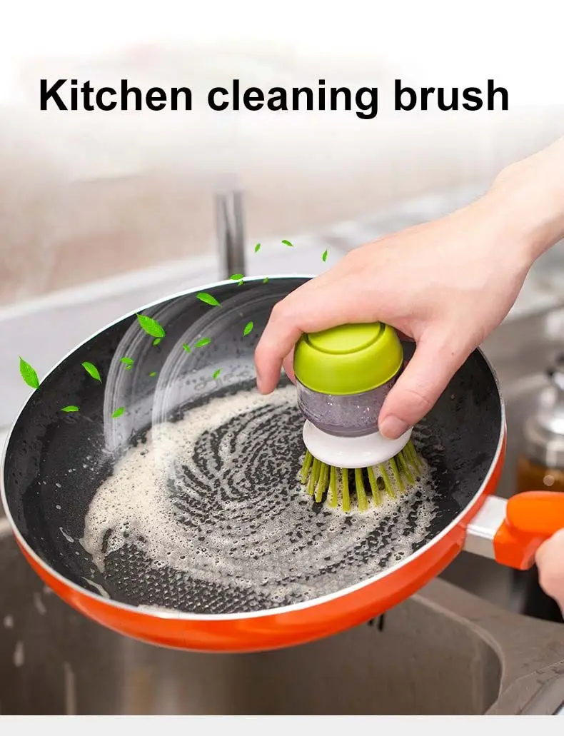 Hot Selling Silicone Handle Cleaning Brush Plastic Palm Scrub Brush with Soap Dispensing for Home Kitchen