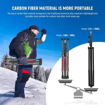 NEEWER Light Stand Carbon Fiber with 180 Reversible Legs, 1/4" to 3/8" Screw Adapter and Bag, 86.5"/220cm Portable Travel detail image