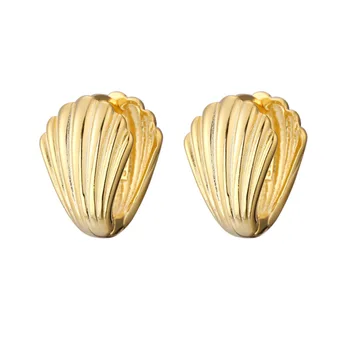 SE2070 S925 sterling silver hoop earrings vermeil gold plated fine jewelri scalloped shaped shell hoop earrings for girls