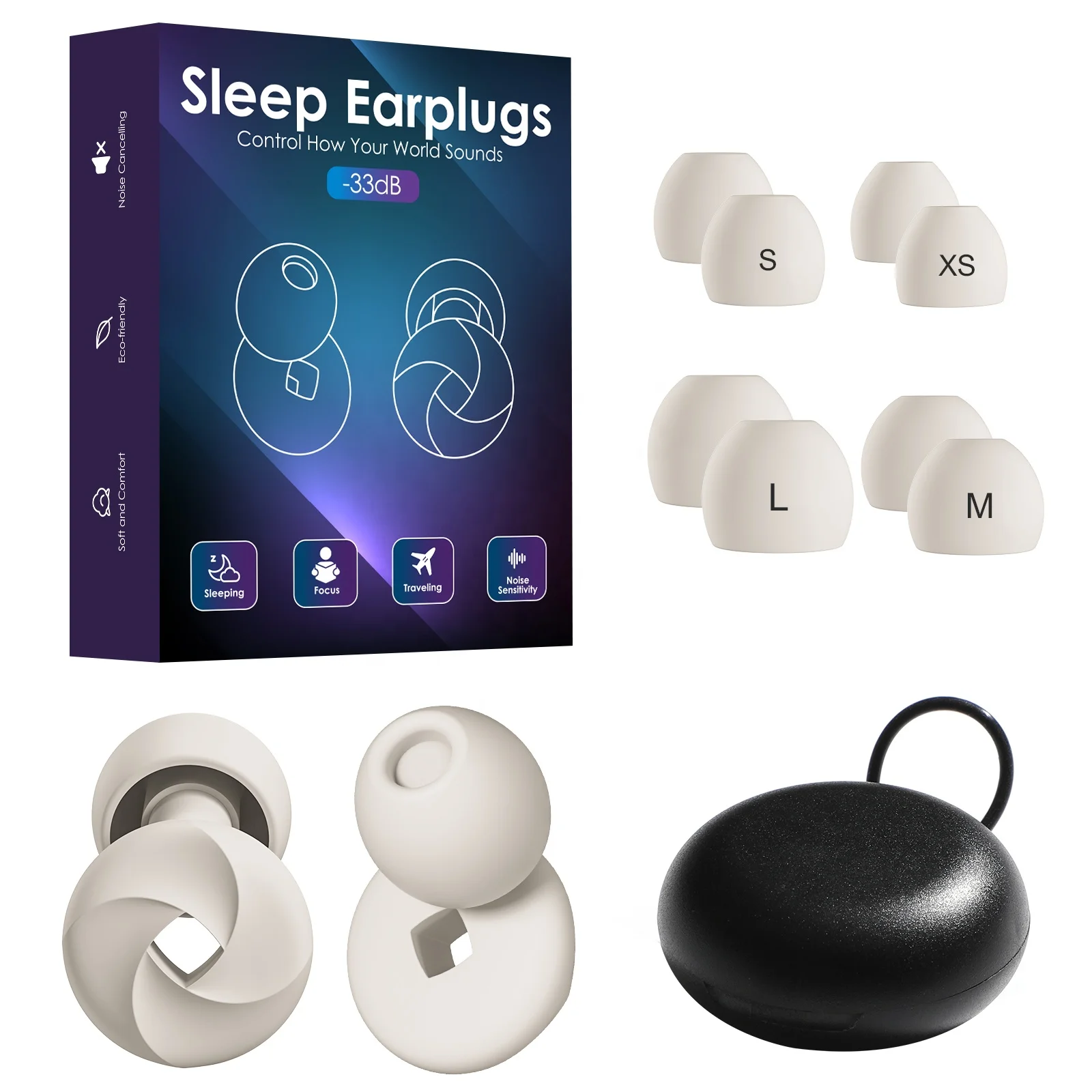 4 Sizes Soundproof Soft Reusable Hearing Protection Earplugs For