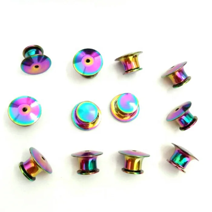 Badge Pin Locks Back rainbow Plated Deluxe Tie Tack Clutch