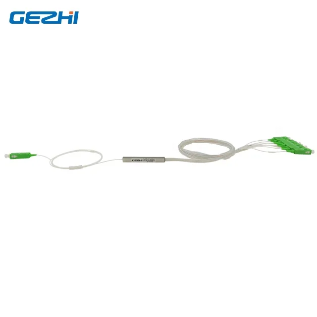 1x8 Fiber Optic PLC Splitter Blockness Stainless Steel Tube G657A1 SC/APC Connector In GEPON, FTTH