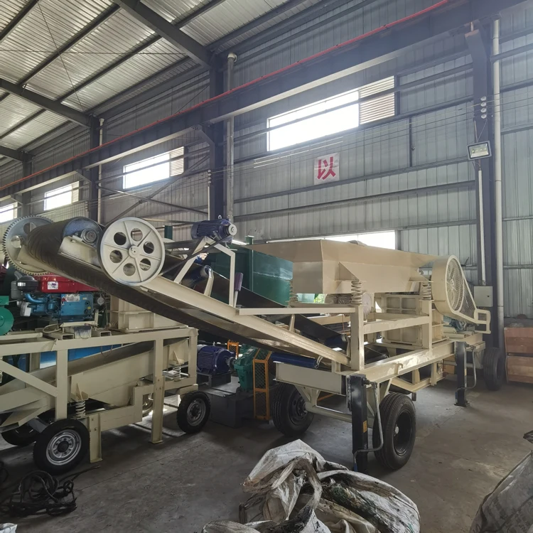 Мобильная 250x400 щековая дробилка в сочетании с вибрационным питателем и ленточным конвейером