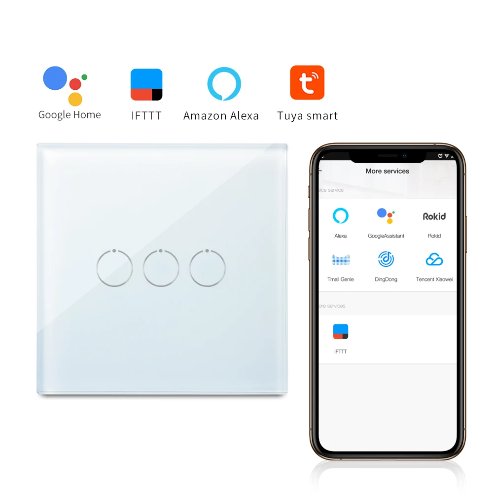Bingoelec WIFI RF433 Remote Control Switches 3 Gang 1 Way Silicon Wall Touch Light Switch Tuya Alexa Smart Home