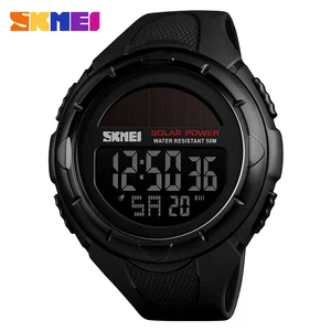SKMEI 1405 Solar Powered Luxury Business Sport Digital Watch for Men with Alarm Resin Dial 5BAR Water Resistant Plastic Band