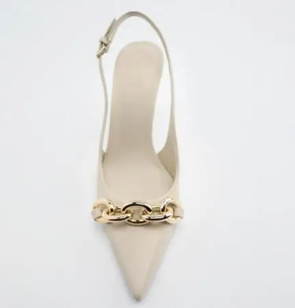 Brands Pointed Head Women High Heel Shoes Office Formal Ladies Dress  Wedding Bridal Metal Chain Shine Stiletto Heels Sandal
