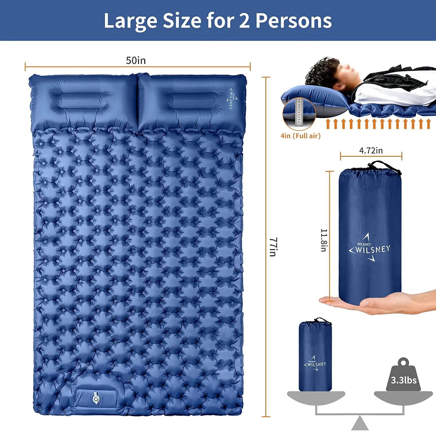 Double Sleeping Pad Camping Self Inflating Camping Pad With Pillow