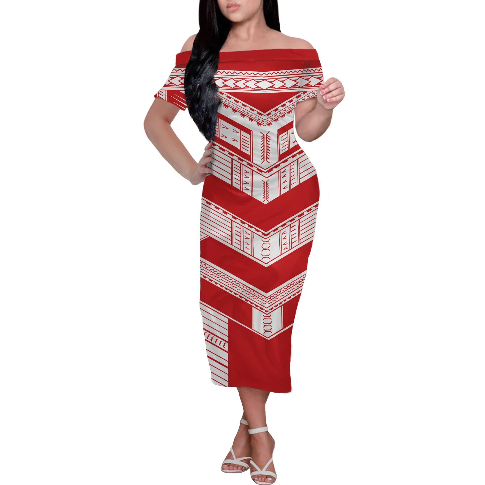 Samoan Natural Design Tapa Tattoo Symbol Lady Close-body Dress Tribal ...