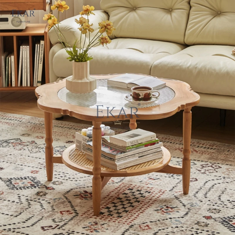 product new design cherry wood lace modular coffee table set-61