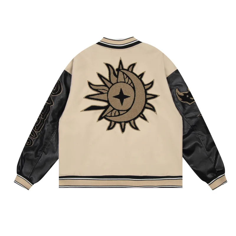 High Quality Men Chenille Embroidery Leather Sleeves Custom Baseball Letterman Varsity Jacket_voghion.com