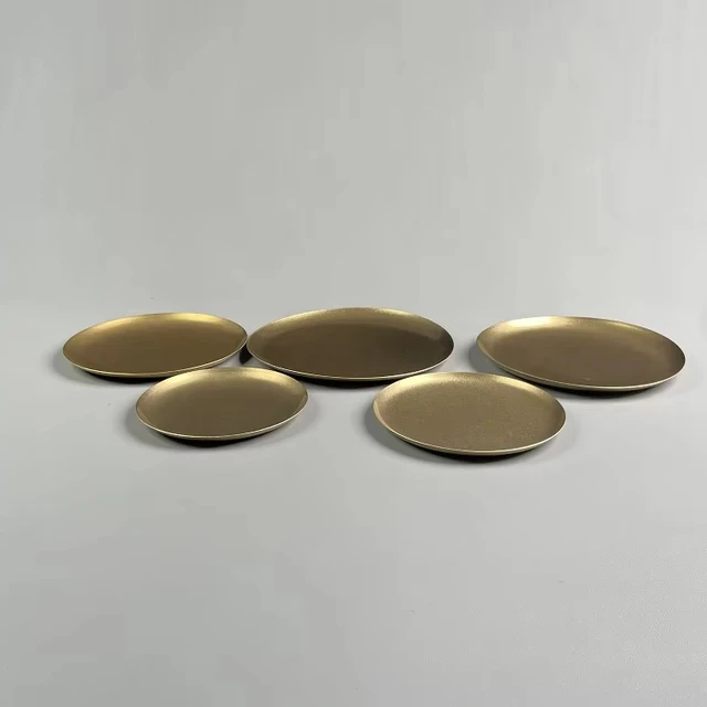 Hui-e 304 Stainless Steel Korean Vintage Gold Plate Dish Durable Polished Barbeque and Camping Plates