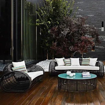 Modern Vine Weaving Sofa Set Luxury Outdoor Furniture Terrace Aluminum 