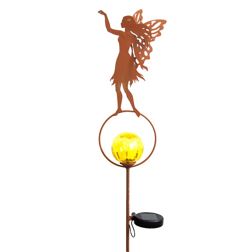 Butterfly fairy outdoor   solar light stake steel silhouette   outdoor lawn  s Rusty