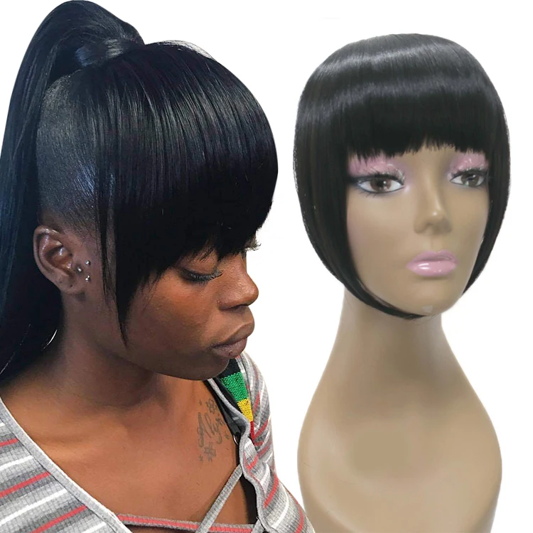 Новинка, Синтетические прямые волосы для наращивания, хвост на шнурке с бахромой челки, шелковистый конский хвост, шелковистые прямые волосы для наращивания