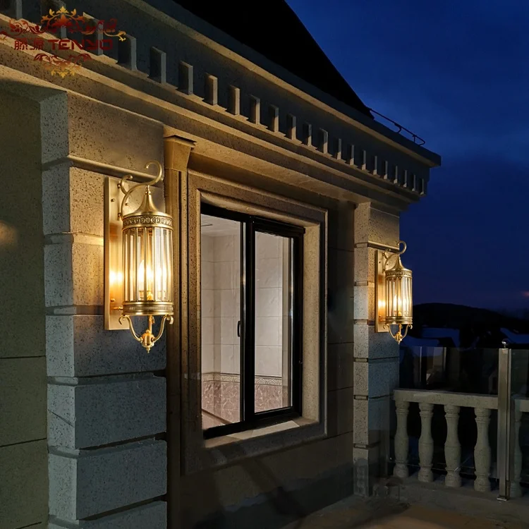 Luxury Copper Wall Sconce Light Viila Hotel Decoration Garden Light Outdoor Courtyard Waterproof Glass Wall Lamp