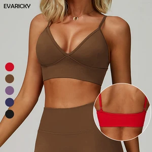 DWX7790 New Listing Wholesale Custom Logo Pilates Activewear Adjustable Straps V-Neck Women's Tank Top Seamless Sports Bra