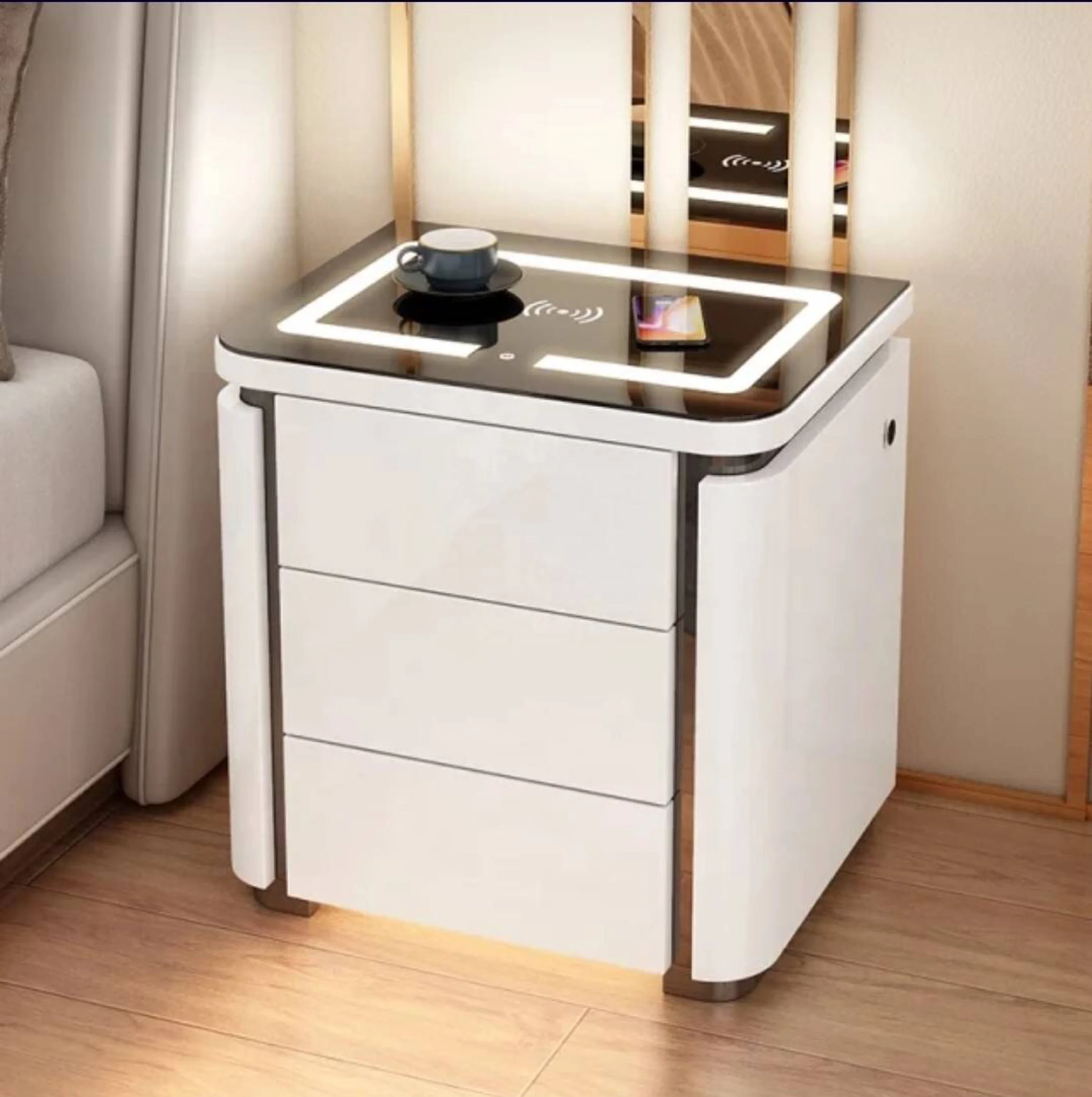 NOVA Modernes Bett-Nachttisch mit Sensorlicht und kabellosem Ladegerät