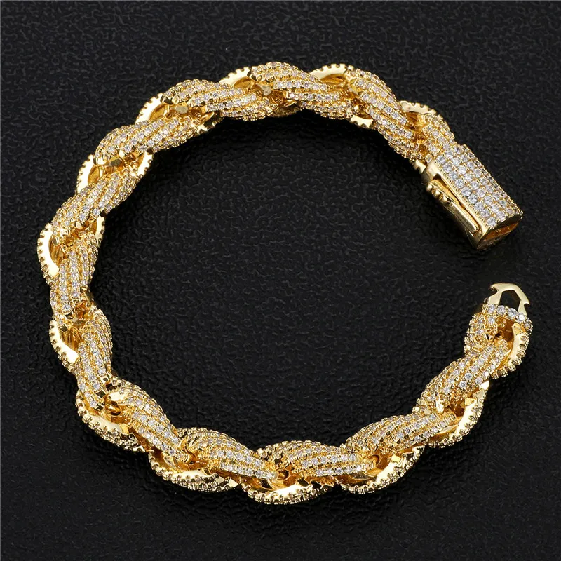 Iced Out Twisted Rope Chain - 9mm Hip Hop Necklace Or Bracelet, Gold Silver Rose Gold, Pendant Friendly, Men & Women Jewelry