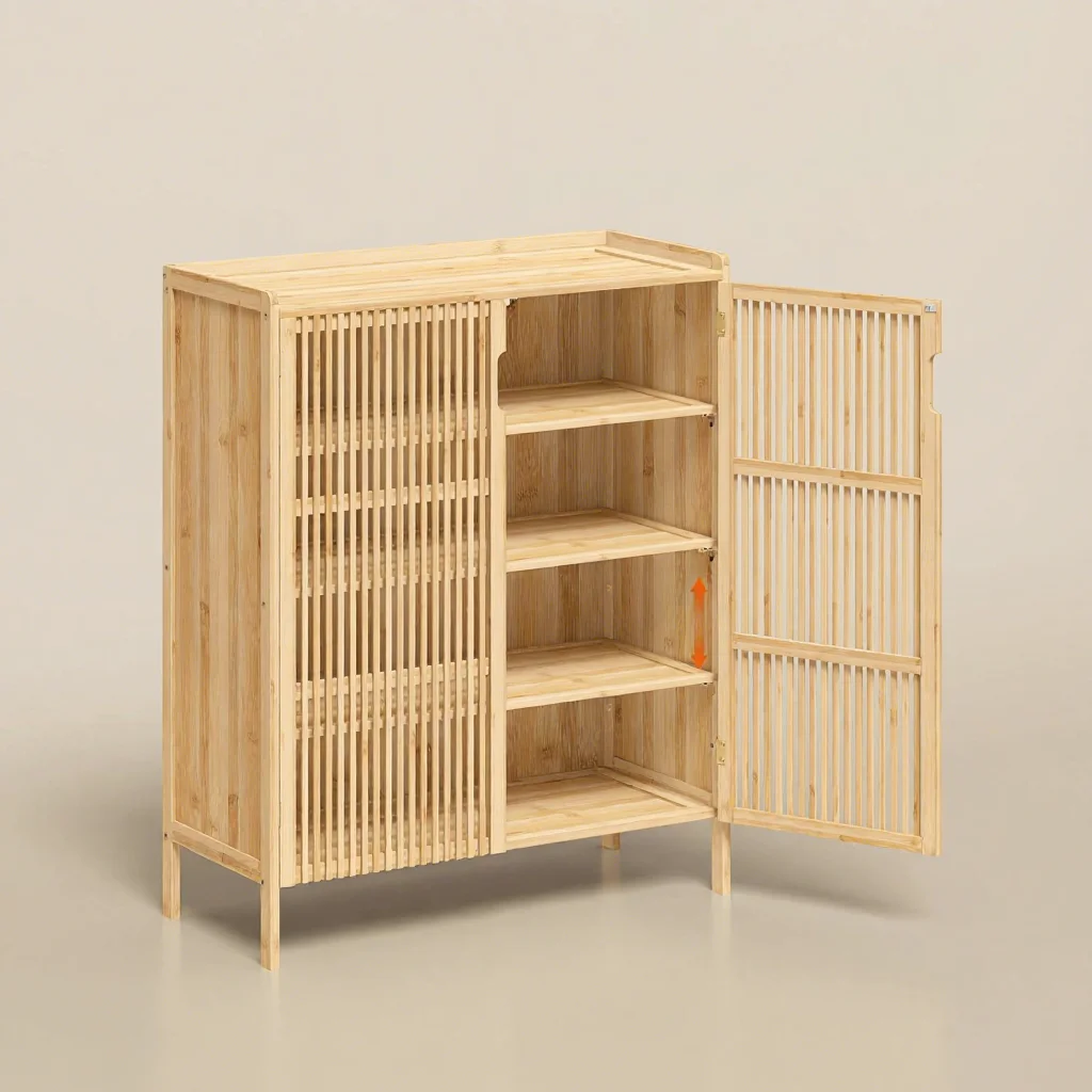 Wholesale Modern Bamboo Shoe Rack Cabinet 4-Layer Space-Saving Eco-Friendly Hotel Storage Organizer Shelves Doors Living Room