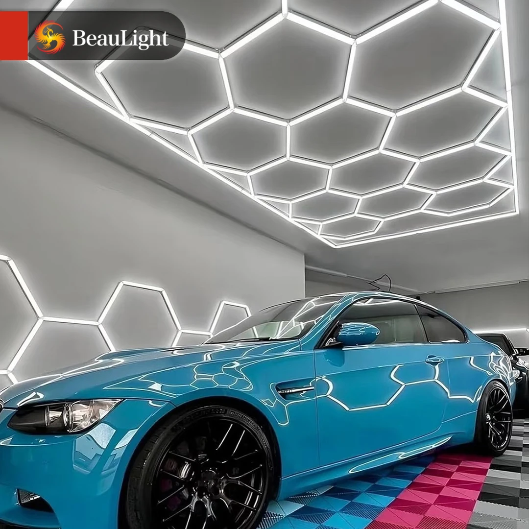Luminaire LED hexagonal, luminaire en forme d’hexagone, luminaires LED en nid d’abeille, plafonniers en nid d’abeille, lampe de travail en aluminium pour garage ou salle d’exposition