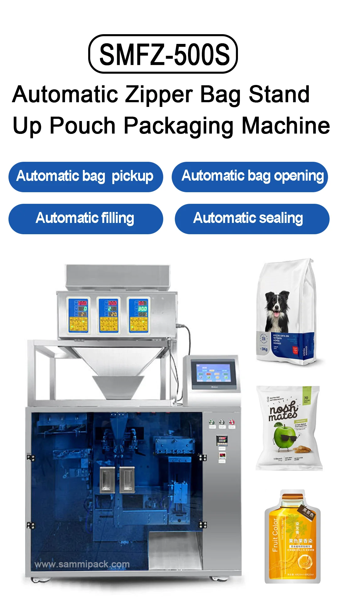 Automatic Vertical Bag Filling Sealing Machine for Nuts Sugar Coffee Grains Dry Fruits Premade Stand Pouch Packaging for Food