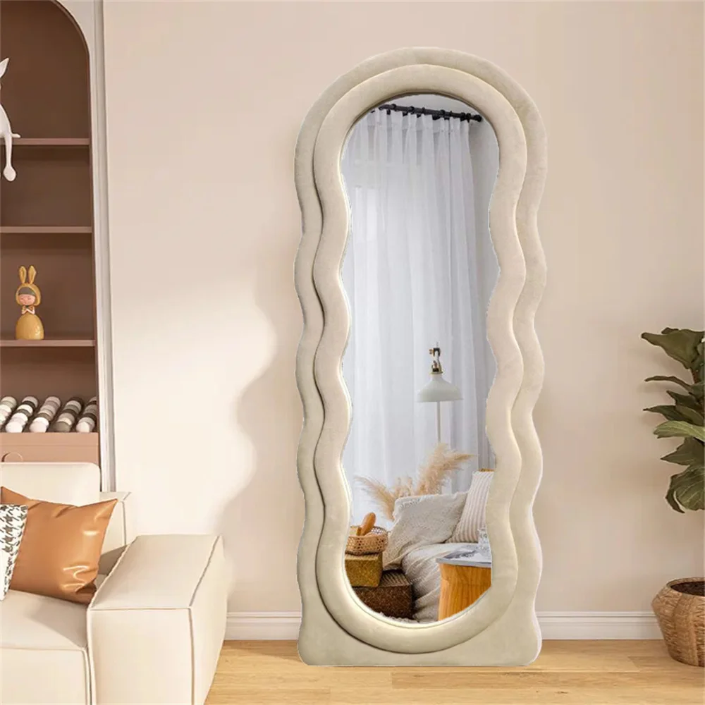 Custom Vintage Home Design Wall Floor Standing Mirror Asymmetrical Arch Irregular Full Length Body Long Wavy Framed Glass