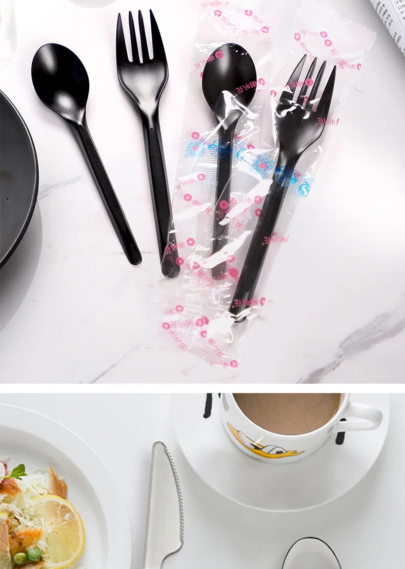 Disposable plastic knife, fork and spoon Thickened fruit salad spoon and fork Takeaway Western food knife, fork and spoon factory