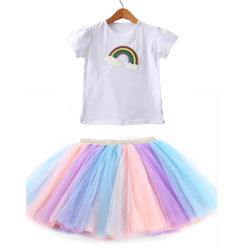 Two Layer Girls Skirts Baby Ballet Dance Rainbow Tutu Party Clothes Kids  Skirt Children Birthday Clothes