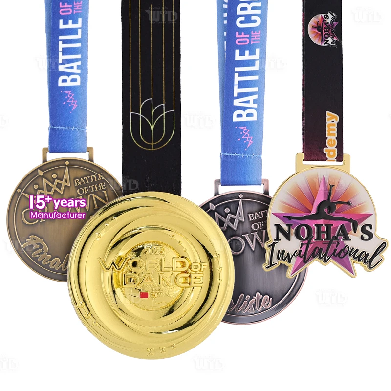 Medalha Personalizada de Ginástica Dança de Fábrica com Fitas, Medalha em Liga de Zinco, Design Sua Própria Medalha Esportiva Personalizada 3D com Esmalte