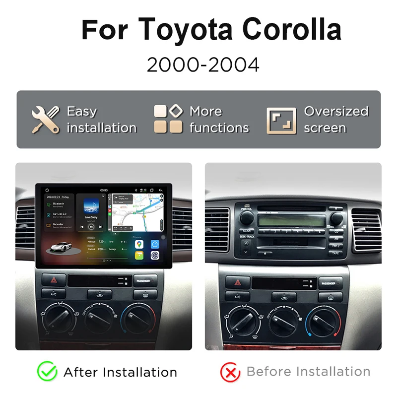 Junsun X9 Carplay Android Autoradio per Toyota Corolla 2000-2004 Lettore DVD per auto 2K QLED 2000*1200P 7870 2.7GHz 5G/4G LTE_voghion.com