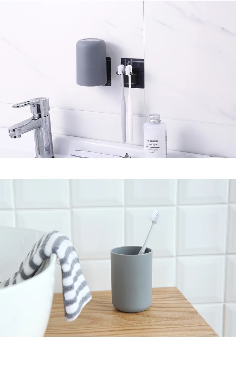 Wash cup with toothbrush holder Brush cup Household plastic simple creative wall-mounted wash shelf toothbrush cup supplier