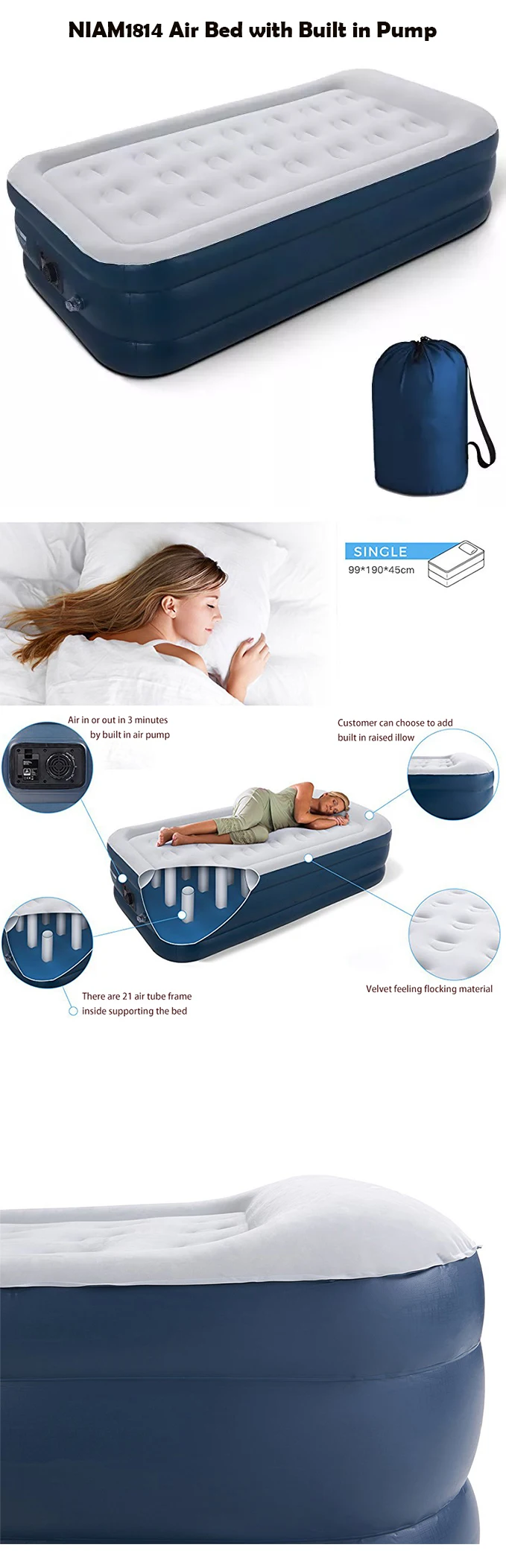 High Quality Size Air Mattress Air Bed Mattress With Builtin Pump Raised Custom Air Mattress