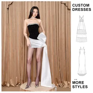 Custom Wholesale High Quality Banquet Birthday Host Sexy Strapless Empire Top Bandage Light Luxury Rhinestone Evening Dress