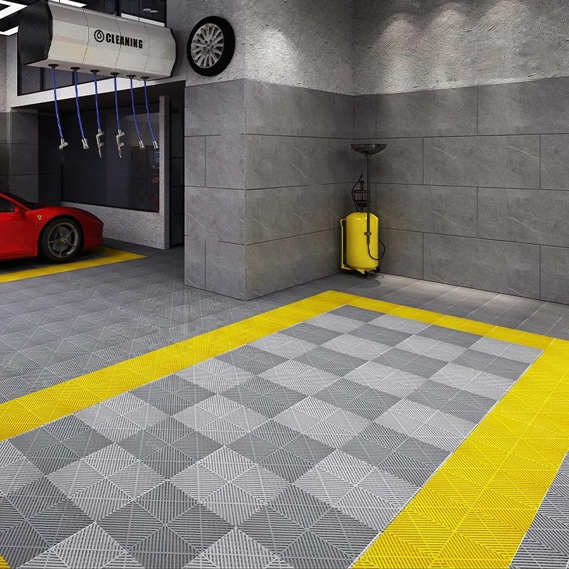 6 Carreaux De Sol PVC Pour Garage - 35x24 Pouces, Antidérapants, Résistants à L'eau, Gris Moderne