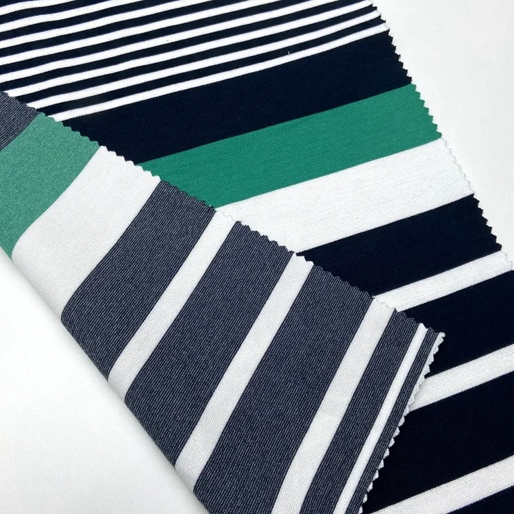 Classic pattern rayon nylon spandex knitted yarn dyed stripe king ponti de roma fabric for mens tshirts